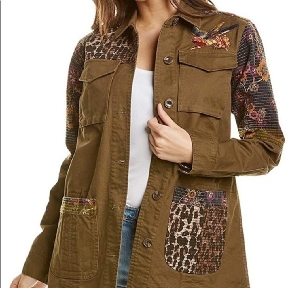 Johnny Was Workshop Quilted Animal Print Embroidered Jean Jacket Size S